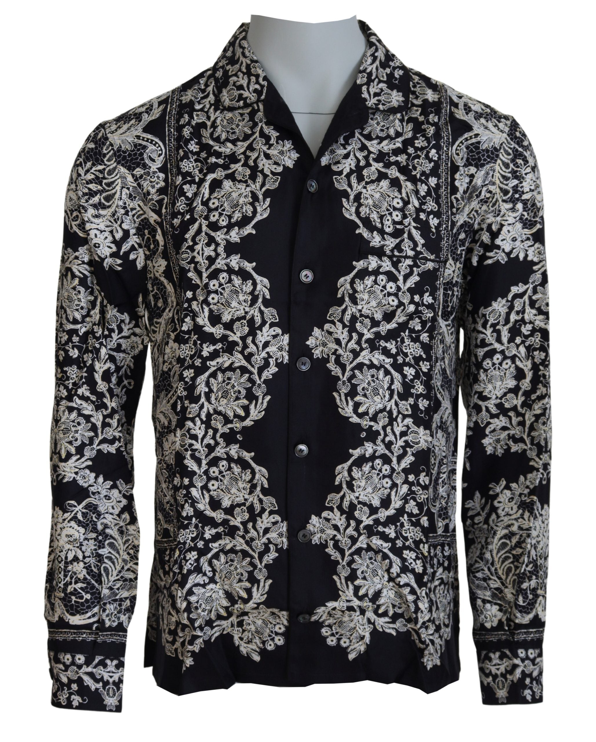 Dolce &amp; Gabbana Blue Silk Floral Baroque Satin Casual Shirt