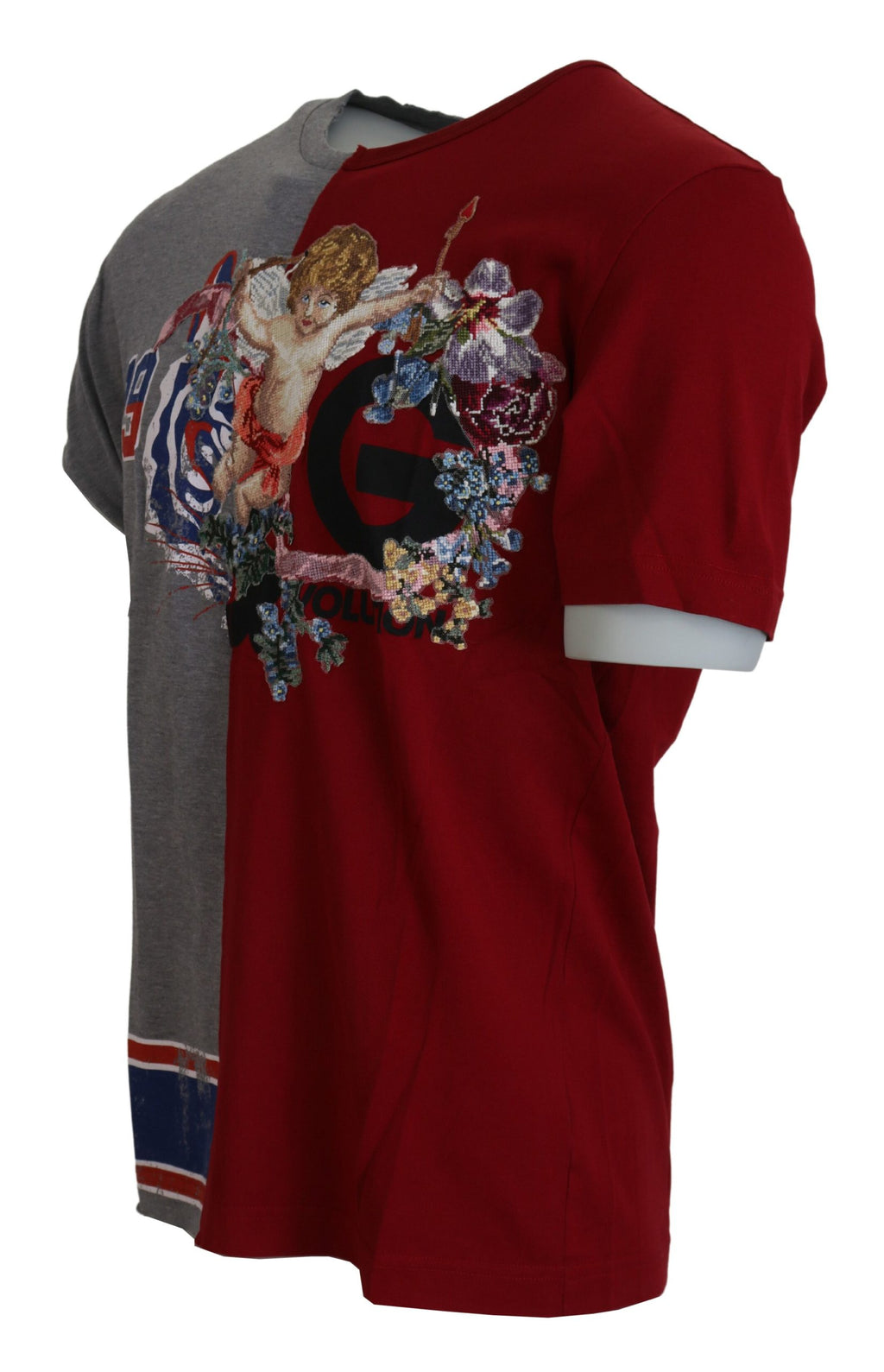 Dolce &amp; Gabbana Red Gray Two Model DG Angel Crewneck T-shirt