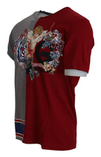 Dolce &amp; Gabbana Red Gray Two Model DG Angel Crewneck T-shirt