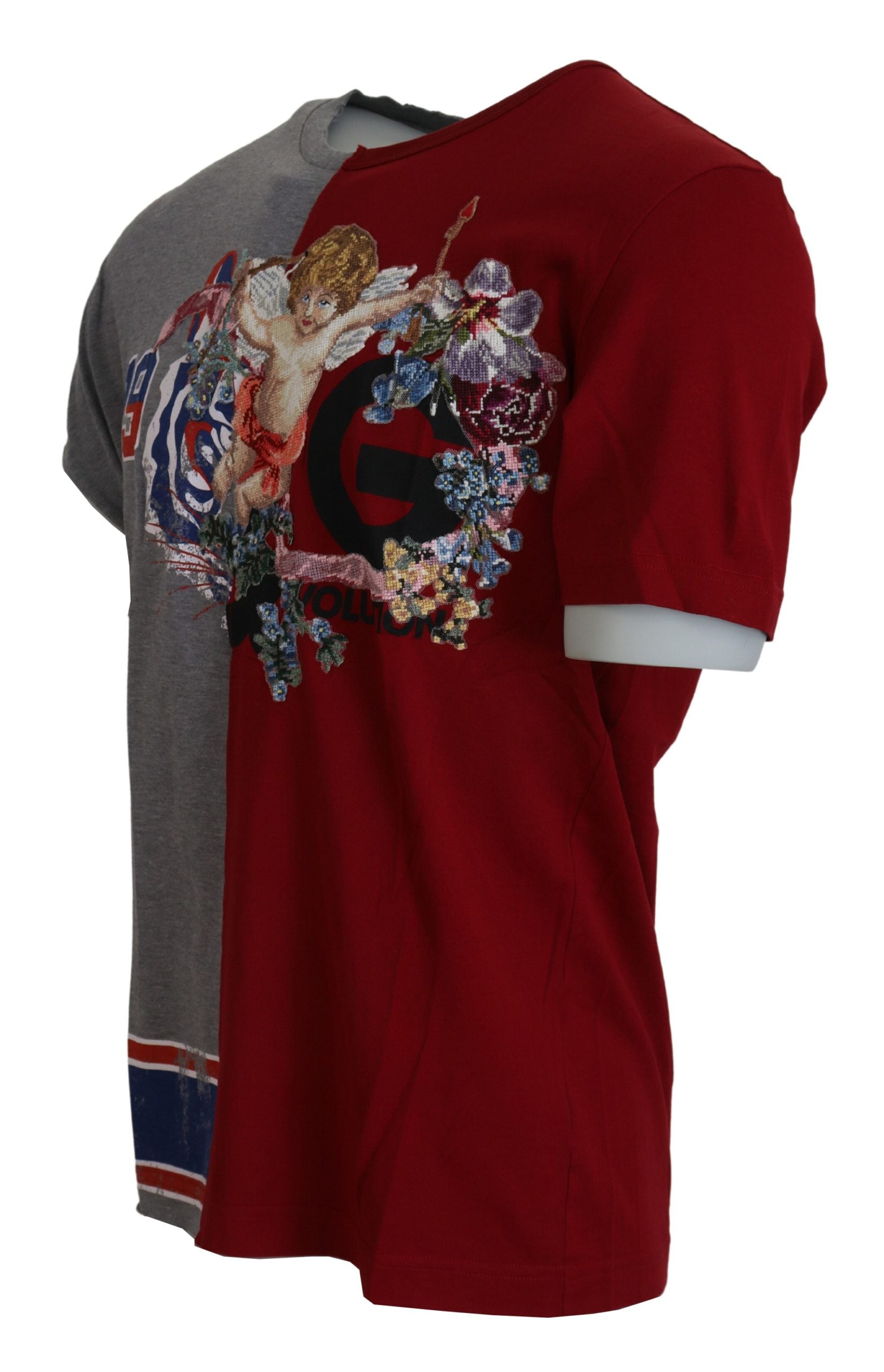 Dolce &amp; Gabbana Red Gray Two Model DG Angel Crewneck T-shirt
