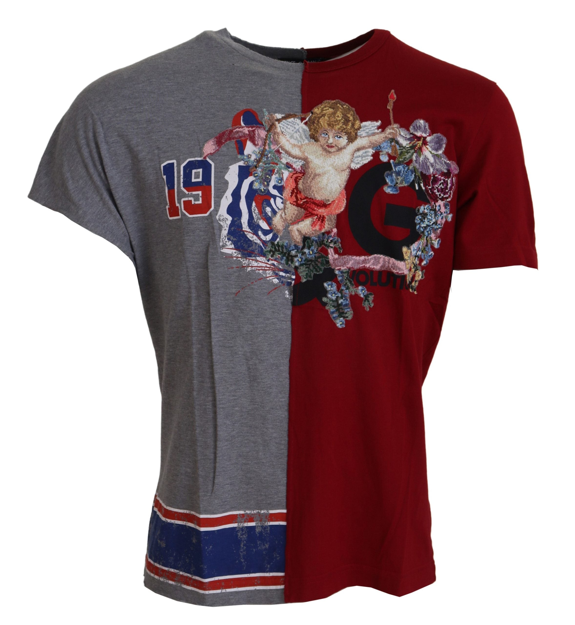 Dolce &amp; Gabbana Red Gray Two Model DG Angel Crewneck T-shirt