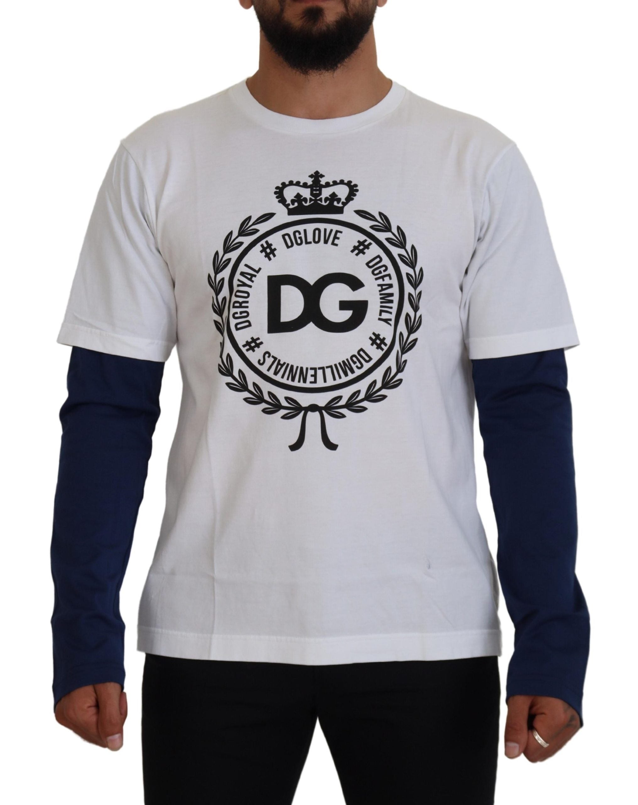 Dolce &amp; Gabbana White Blue DG Crown Pullover Sweater