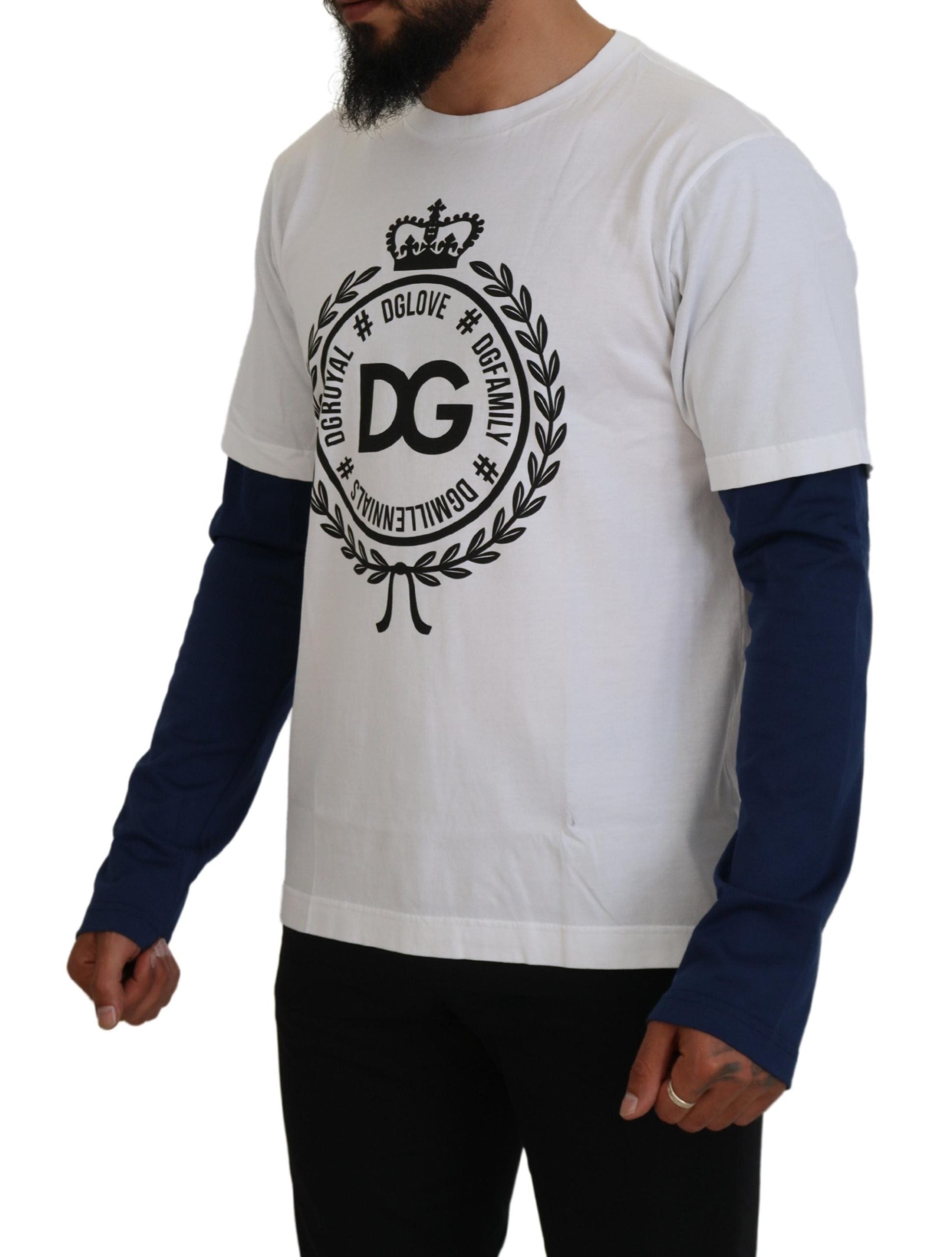 Dolce &amp; Gabbana White Blue DG Crown Pullover Sweater