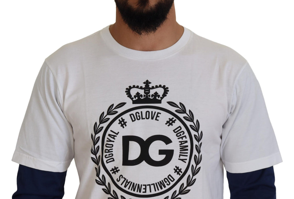 Dolce &amp; Gabbana White Blue DG Crown Pullover Sweater