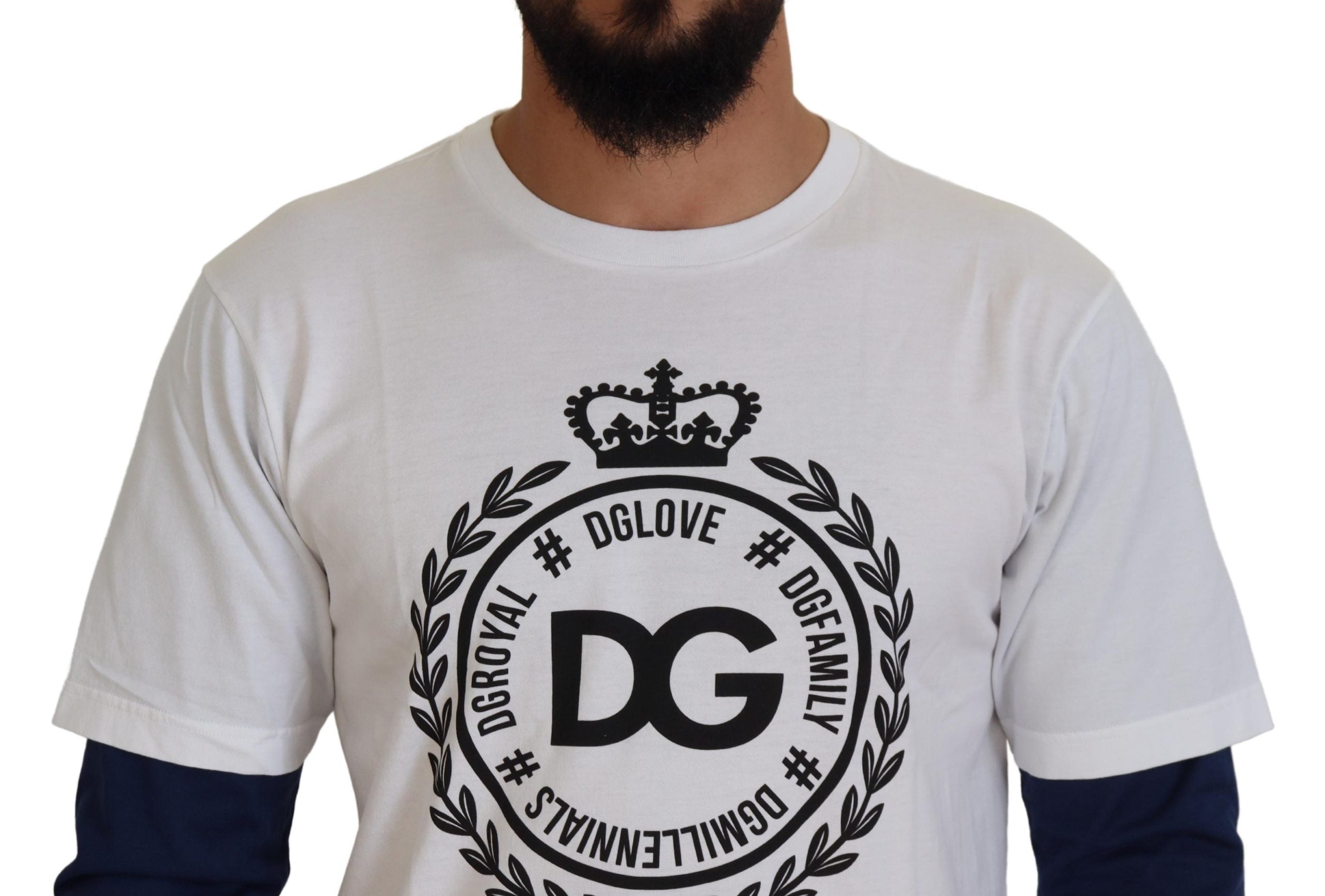 Dolce &amp; Gabbana White Blue DG Crown Pullover Sweater