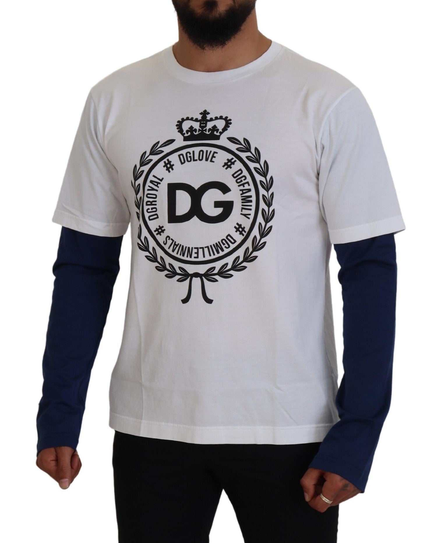 Dolce &amp; Gabbana White Blue DG Crown Pullover Sweater