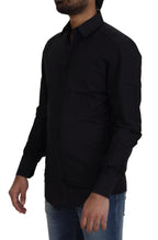 Dolce &amp; Gabbana Black Cotton Slim Fit Formal Dress GOLD Shirt