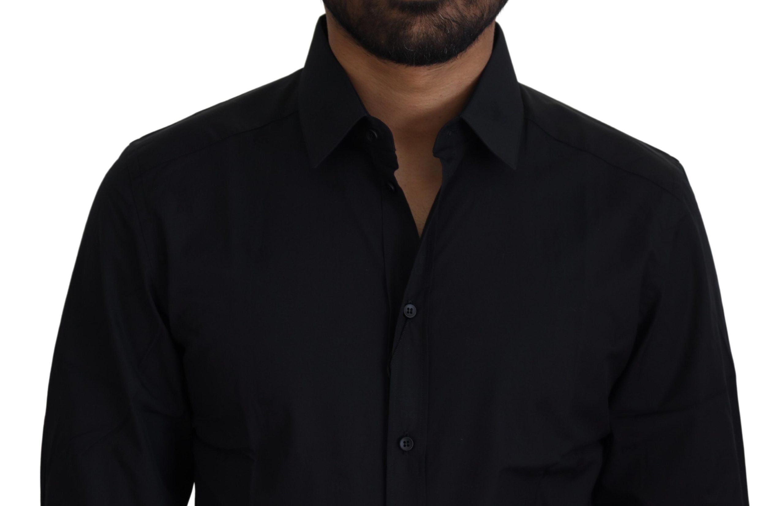 Dolce &amp; Gabbana Black Cotton Slim Fit Formal Dress GOLD Shirt