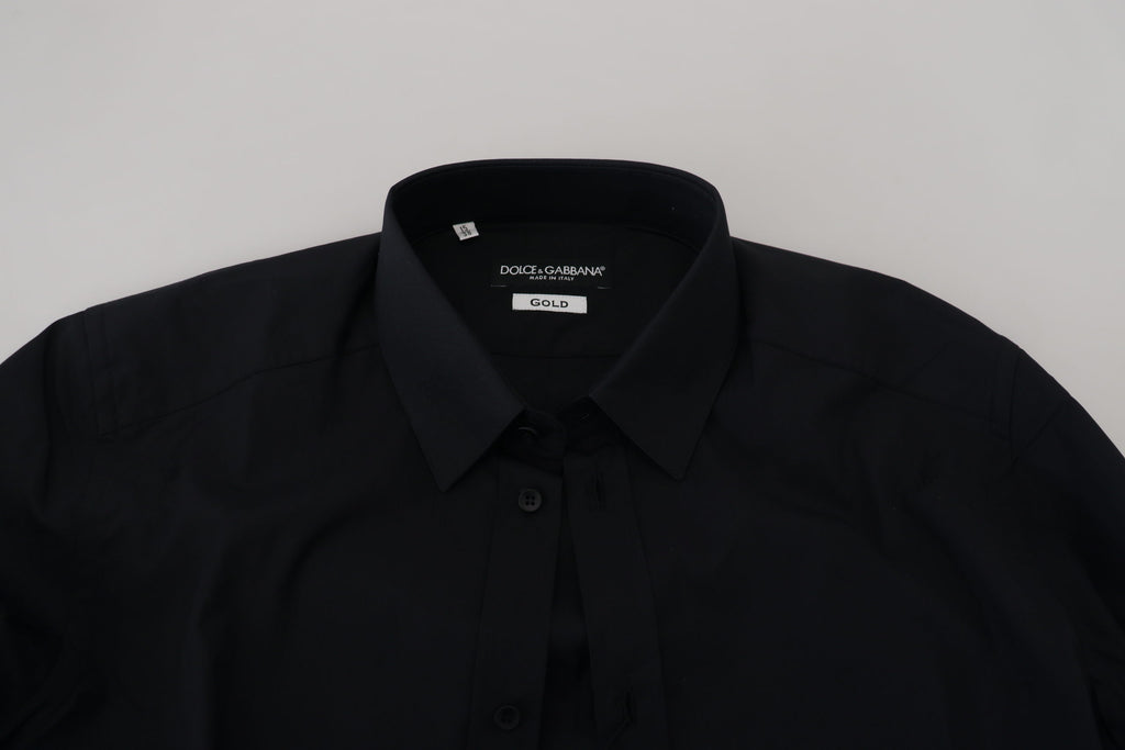 Dolce &amp; Gabbana Black Cotton Slim Fit Formal Dress GOLD Shirt