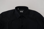 Dolce &amp; Gabbana Black Cotton Slim Fit Formal Dress GOLD Shirt