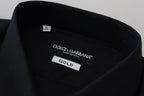 Dolce &amp; Gabbana Black Cotton Slim Fit Formal Dress GOLD Shirt