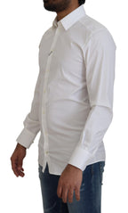 Dolce &amp; Gabbana White Cotton Slim Fit Formal Dress GOLD Shirt