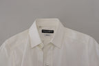 Dolce &amp; Gabbana White Cotton Slim Fit Formal Dress GOLD Shirt