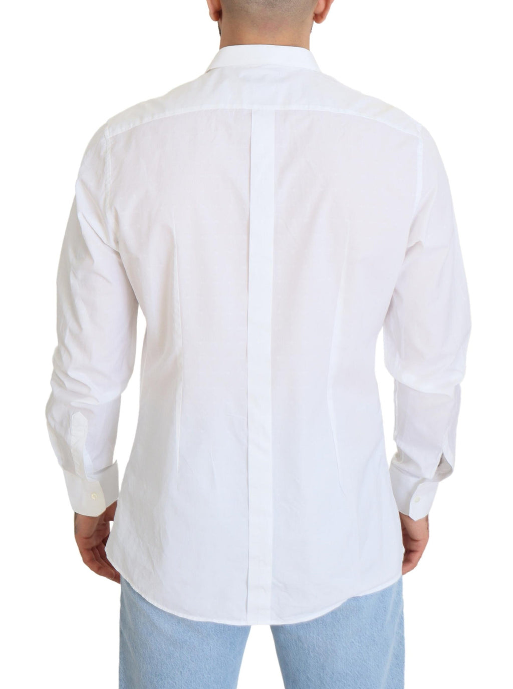Dolce &amp; Gabbana White Cotton Slim Fit Formal Dress GOLD Shirt