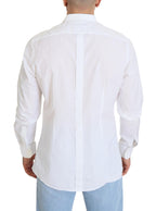 Dolce &amp; Gabbana White Cotton Slim Fit Formal Dress GOLD Shirt