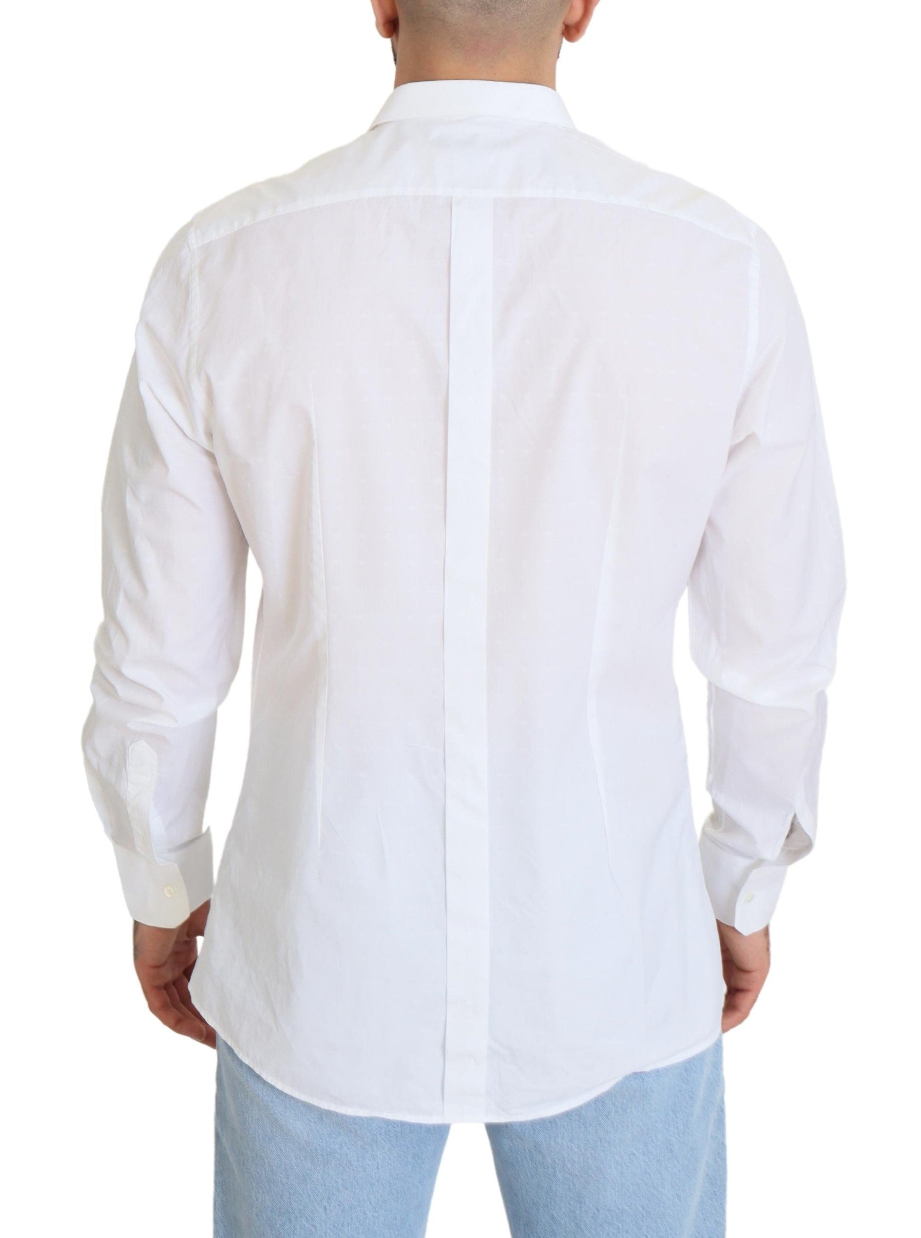 Dolce &amp; Gabbana White Cotton Slim Fit Formal Dress GOLD Shirt