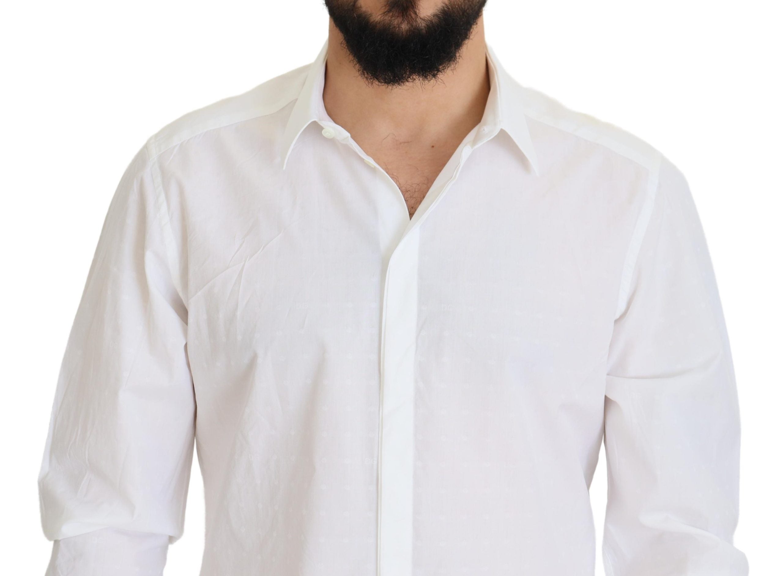 Dolce &amp; Gabbana White Cotton Slim Fit Formal Dress GOLD Shirt