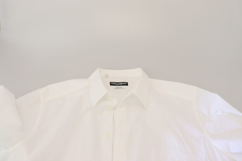 Dolce &amp; Gabbana White Cotton Slim Fit Formal Dress GOLD Shirt