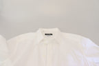 Dolce &amp; Gabbana White Cotton Slim Fit Formal Dress GOLD Shirt
