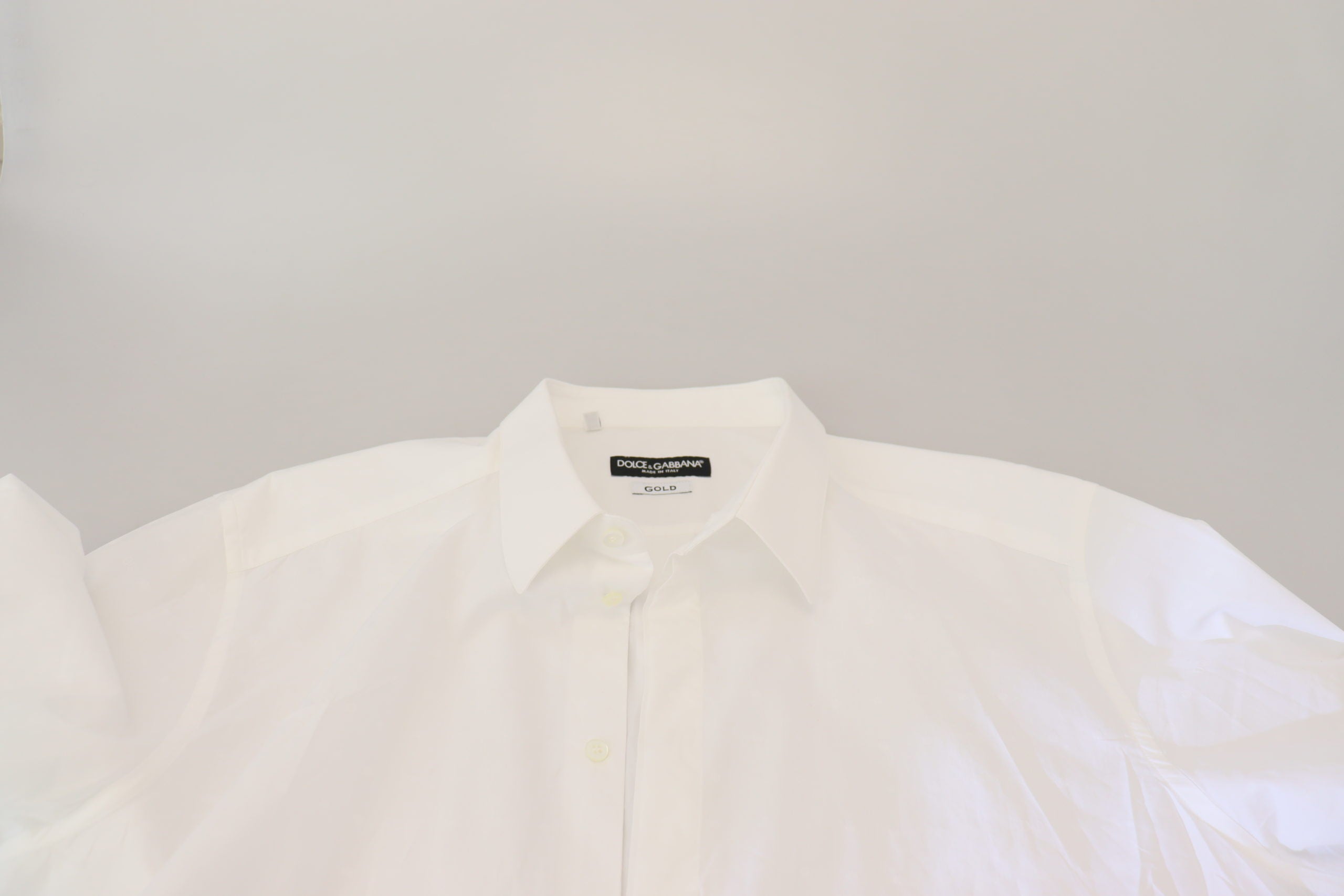 Dolce &amp; Gabbana White Cotton Slim Fit Formal Dress GOLD Shirt