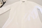 Dolce &amp; Gabbana White Cotton Slim Fit Formal Dress GOLD Shirt