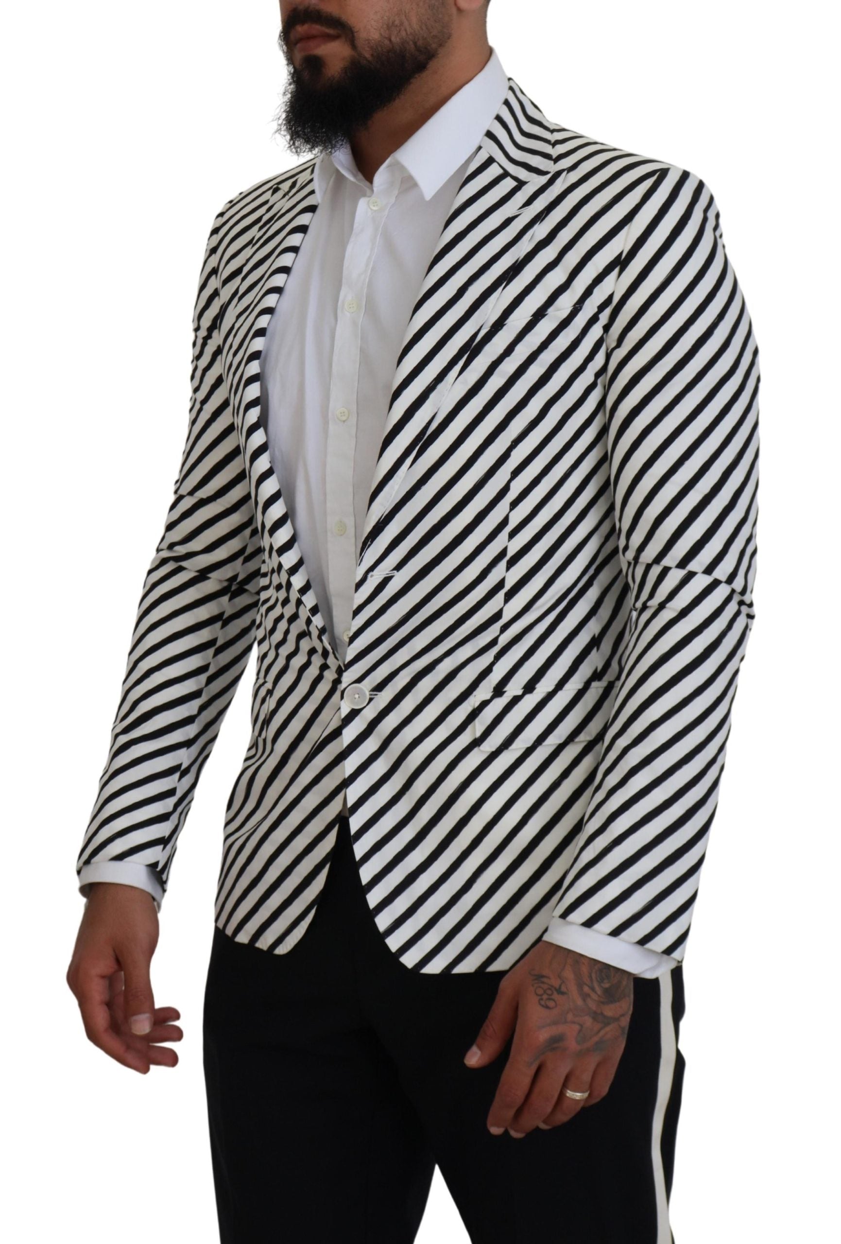 Dolce &amp; Gabbana White Black Striped Slim Fit Jacket Blazer