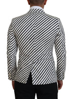 Dolce &amp; Gabbana White Black Striped Slim Fit Jacket Blazer