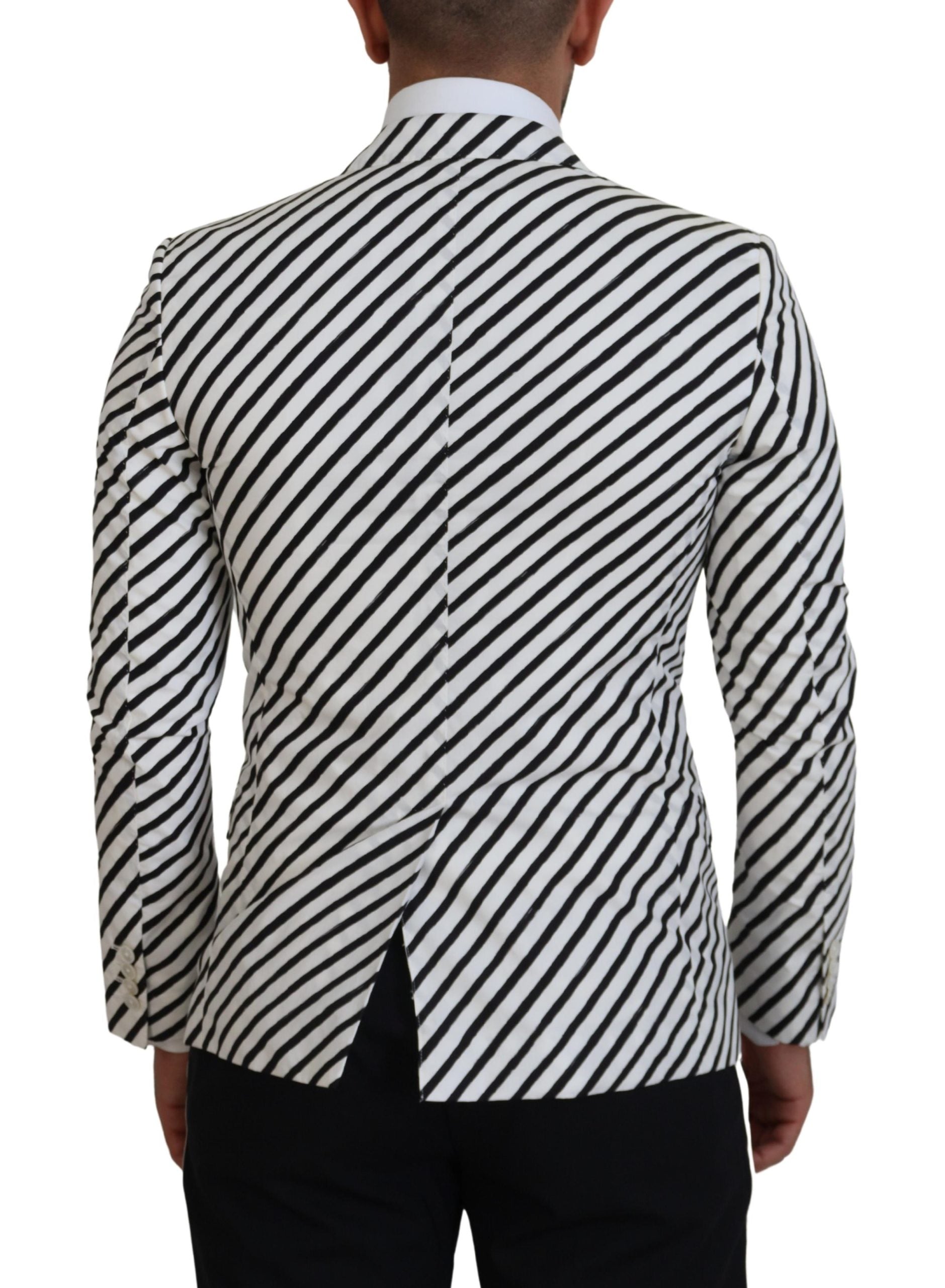 Dolce &amp; Gabbana White Black Striped Slim Fit Jacket Blazer