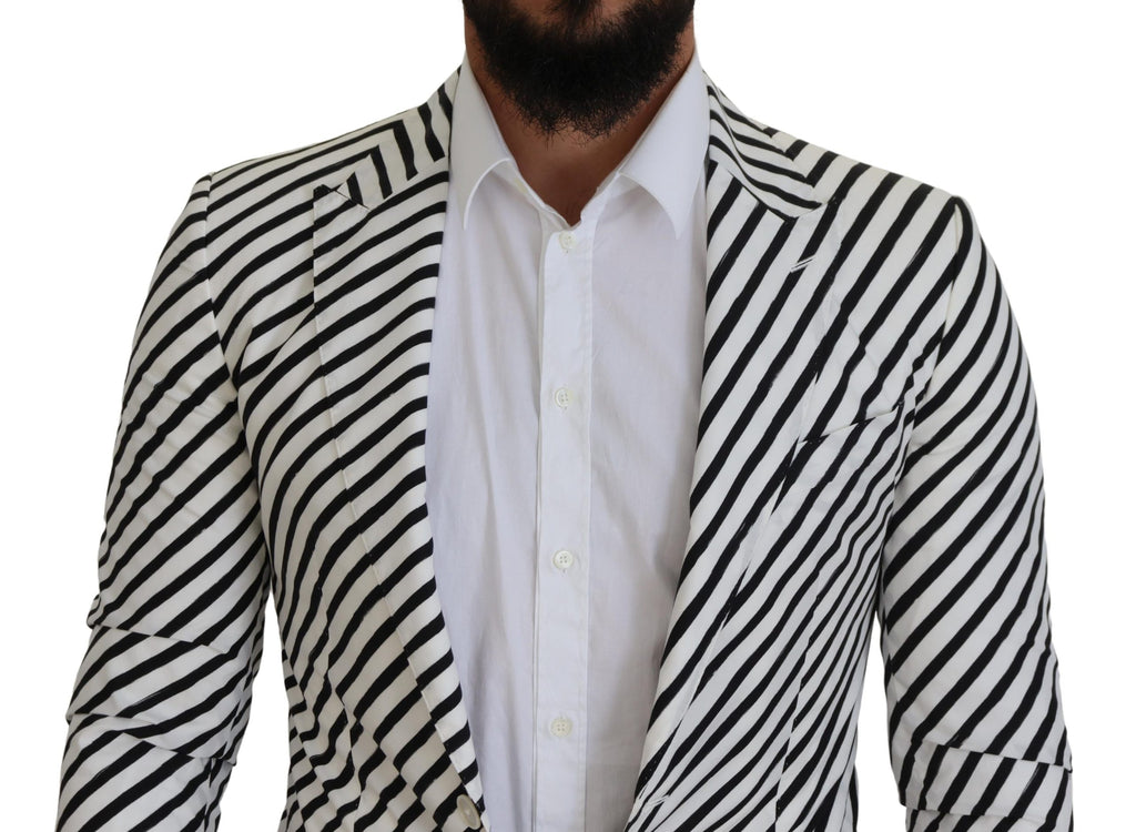 Dolce &amp; Gabbana White Black Striped Slim Fit Jacket Blazer