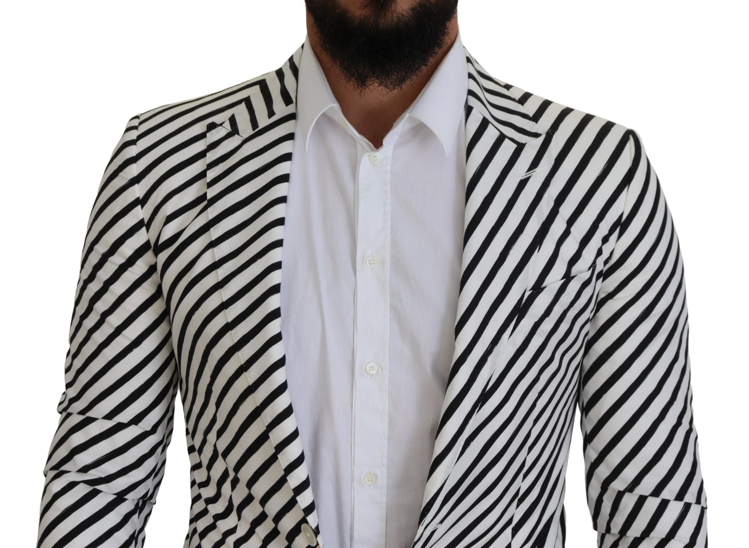Dolce &amp; Gabbana White Black Striped Slim Fit Jacket Blazer