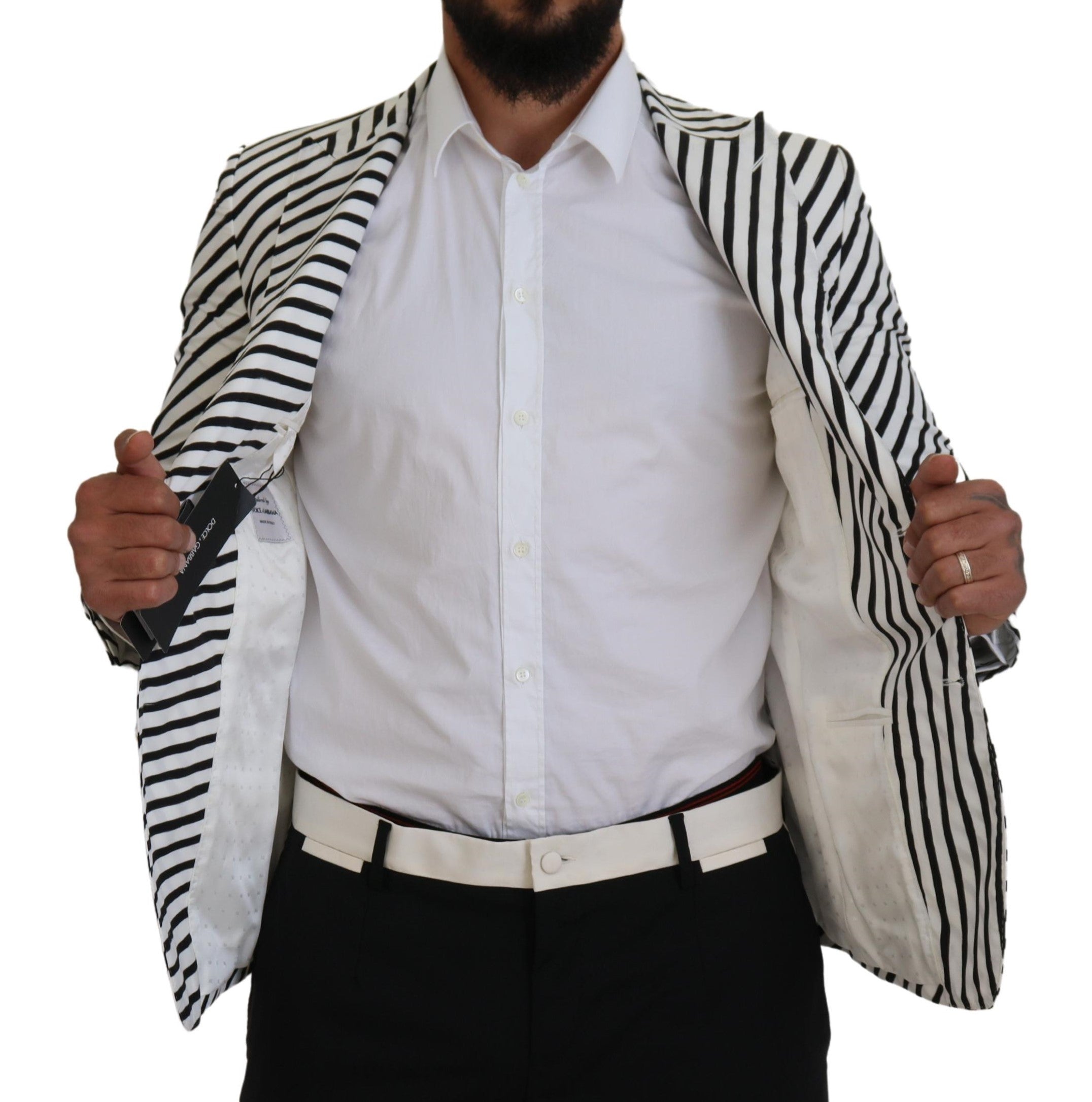 Dolce &amp; Gabbana White Black Striped Slim Fit Jacket Blazer