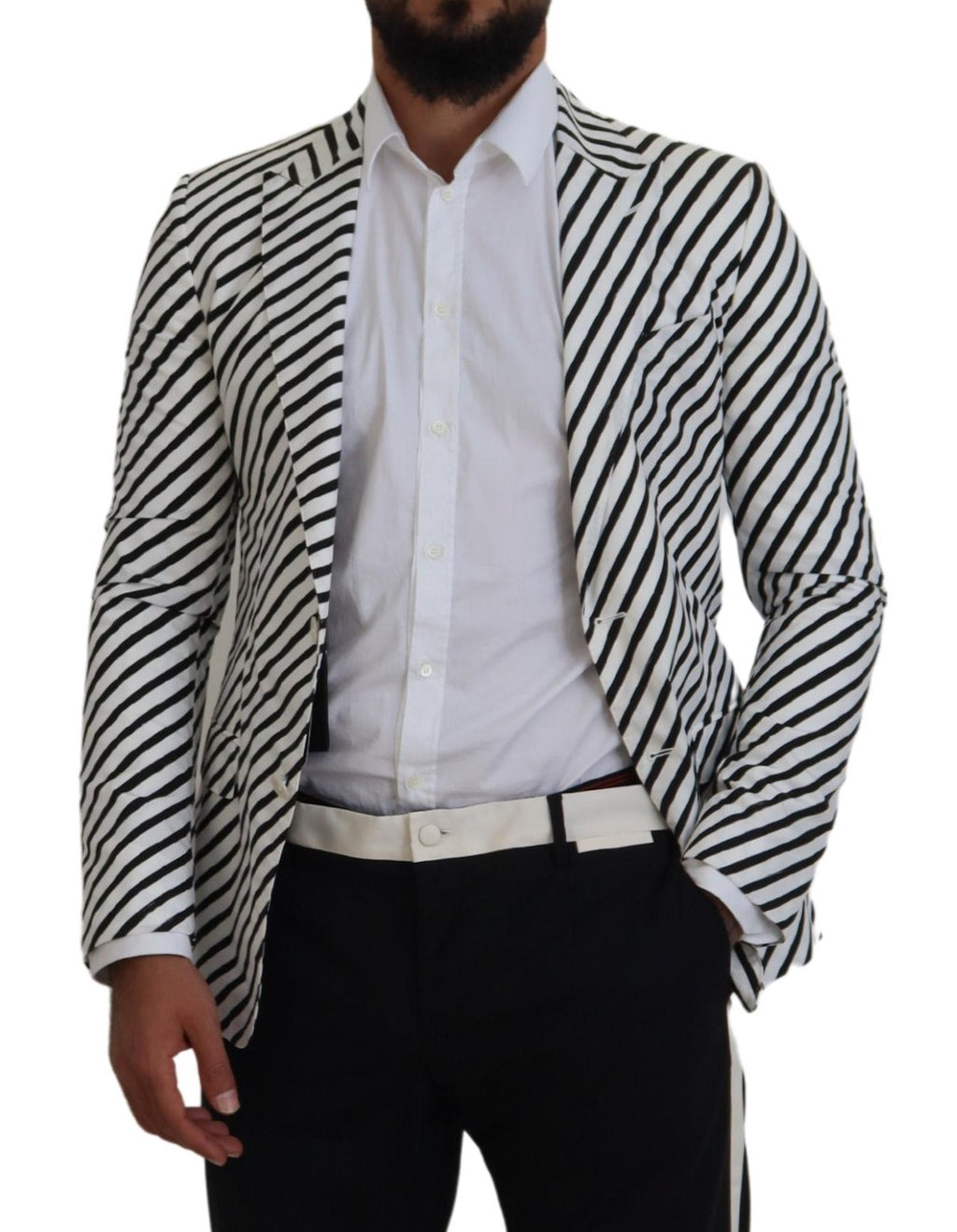 Dolce &amp; Gabbana White Black Striped Slim Fit Jacket Blazer