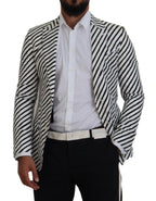 Dolce &amp; Gabbana White Black Striped Slim Fit Jacket Blazer