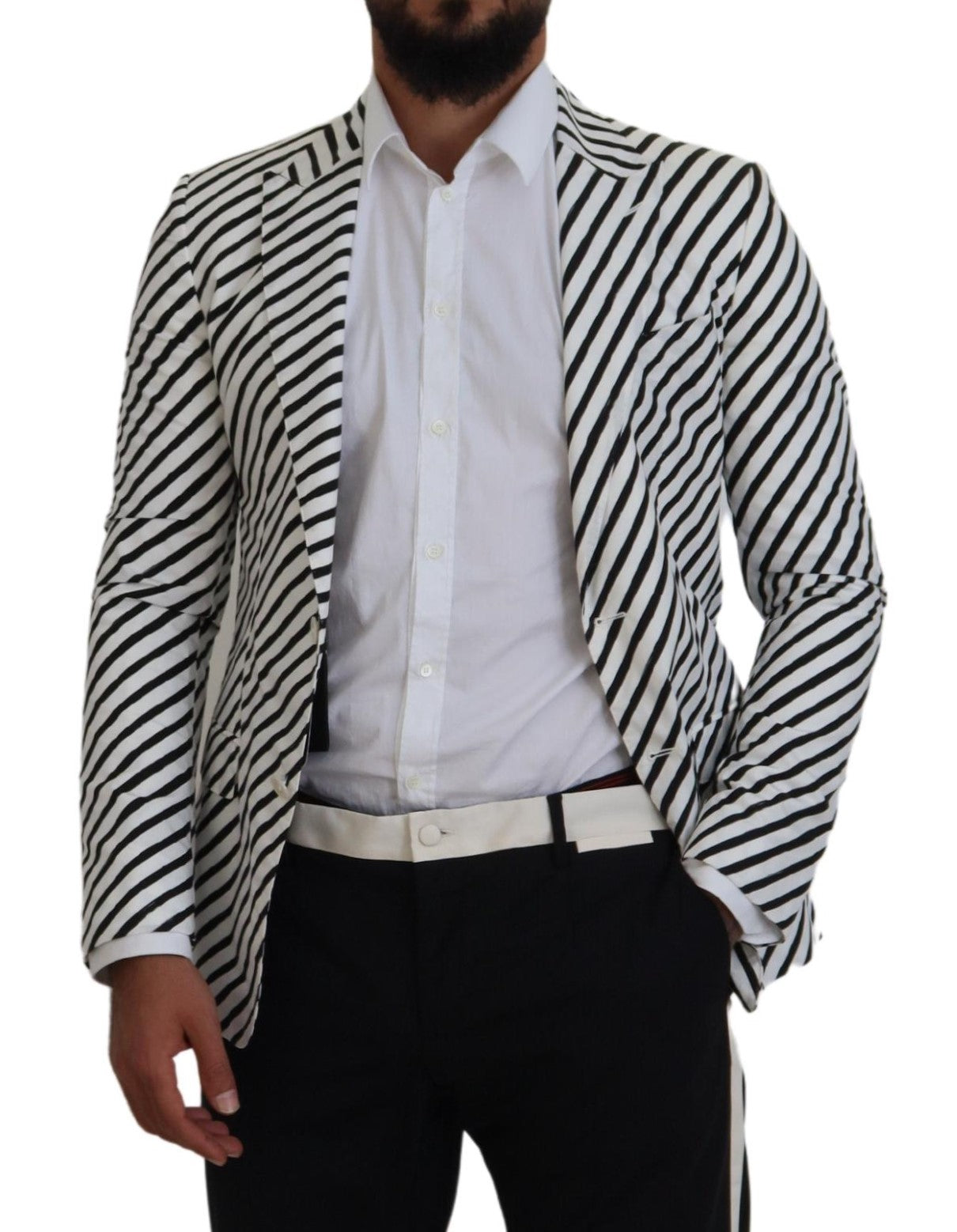 Dolce &amp; Gabbana White Black Striped Slim Fit Jacket Blazer