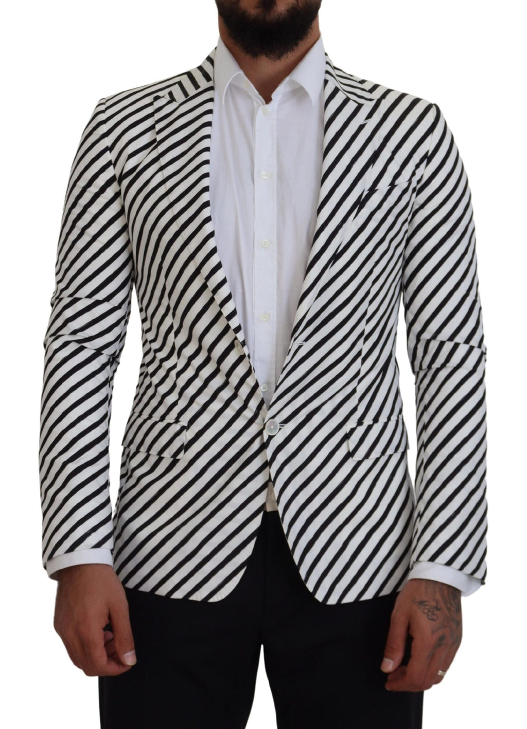 Dolce &amp; Gabbana White Black Striped Slim Fit Jacket Blazer