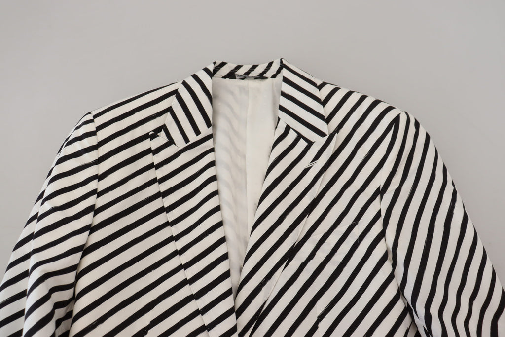 Dolce &amp; Gabbana White Black Striped Slim Fit Jacket Blazer