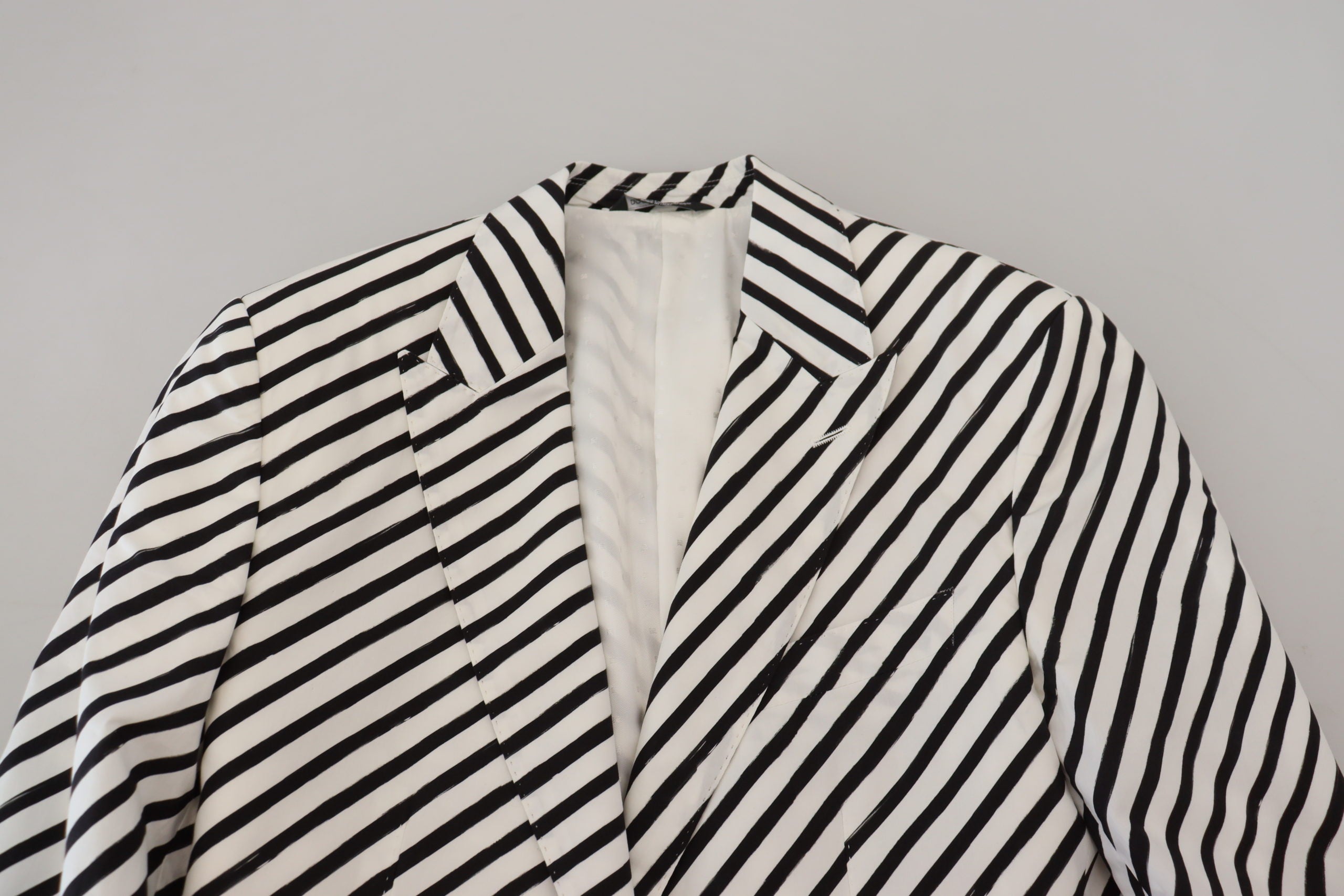 Dolce &amp; Gabbana White Black Striped Slim Fit Jacket Blazer