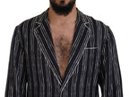 Dolce &amp; Gabbana Blue Striped Silk Pajama Shirt Jacket