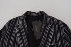 Dolce &amp; Gabbana Blue Striped Silk Pajama Shirt Jacket