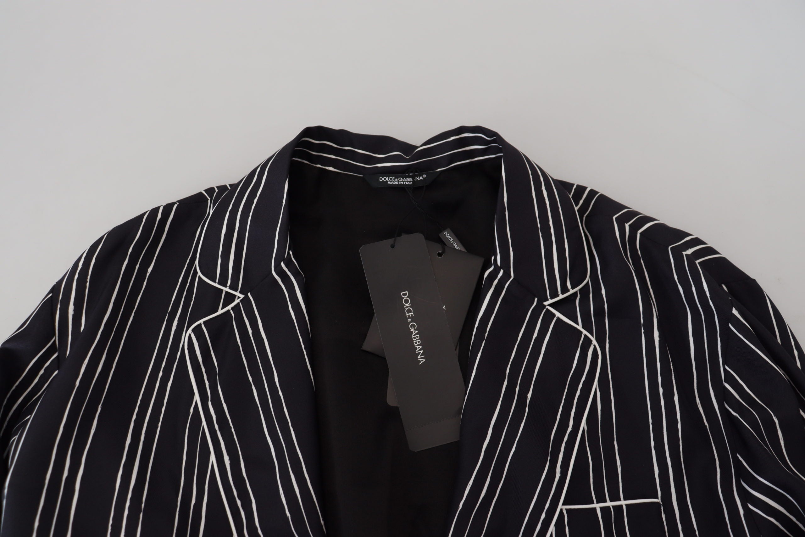 Dolce &amp; Gabbana Blue Striped Silk Pajama Shirt Jacket
