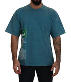 Dolce &amp; Gabbana Blue Logo Print Crewneck Cotton T-shirt