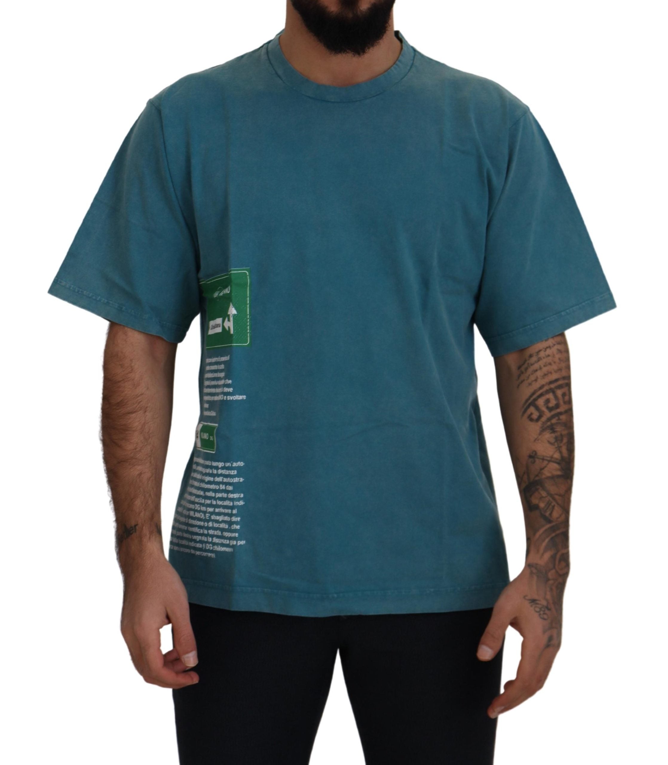 Dolce &amp; Gabbana Blue Logo Print Crewneck Cotton T-shirt