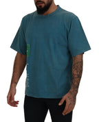 Dolce &amp; Gabbana Blue Logo Print Crewneck Cotton T-shirt