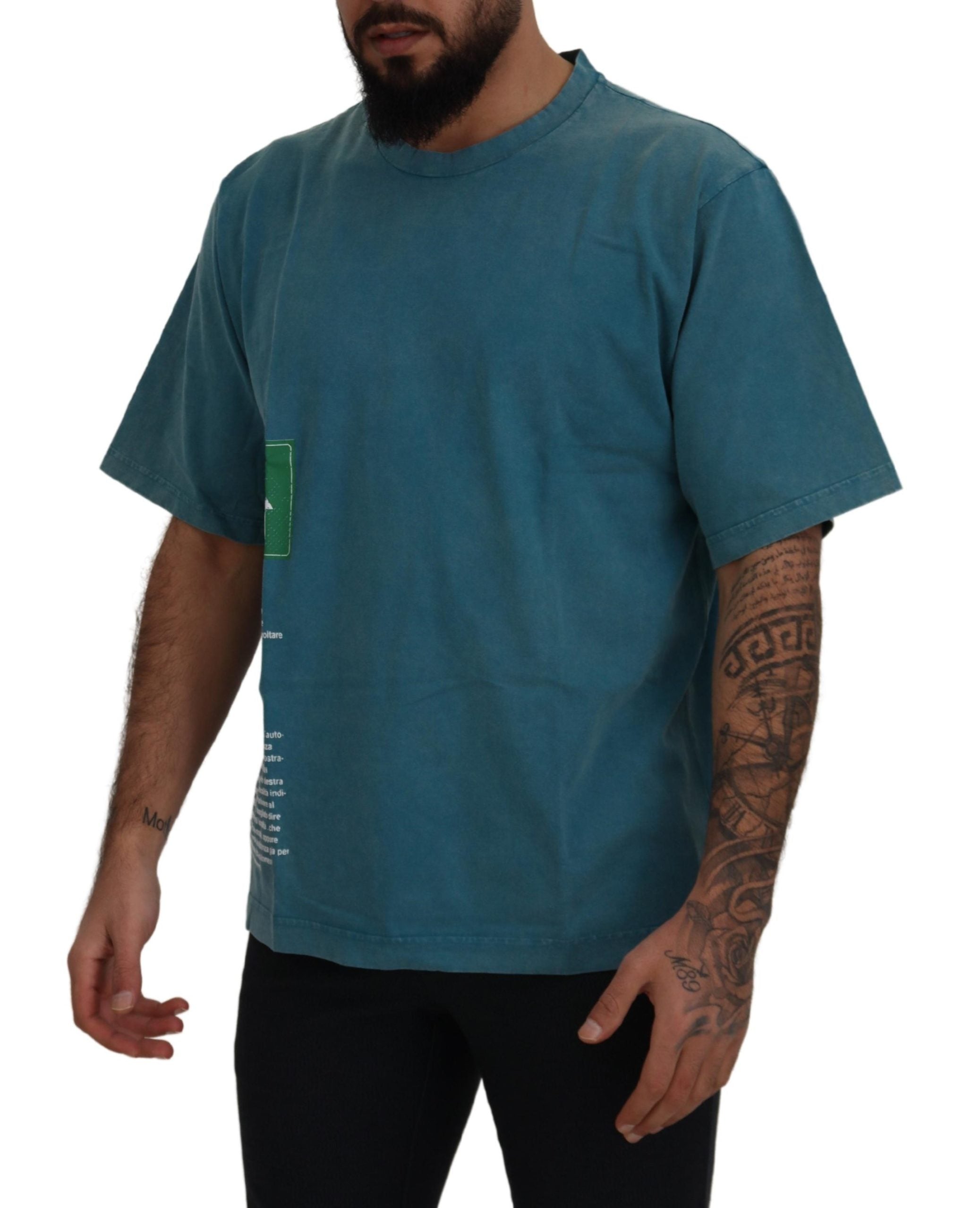 Dolce &amp; Gabbana Blue Logo Print Crewneck Cotton T-shirt