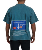 Dolce &amp; Gabbana Blue Logo Print Crewneck Cotton T-shirt