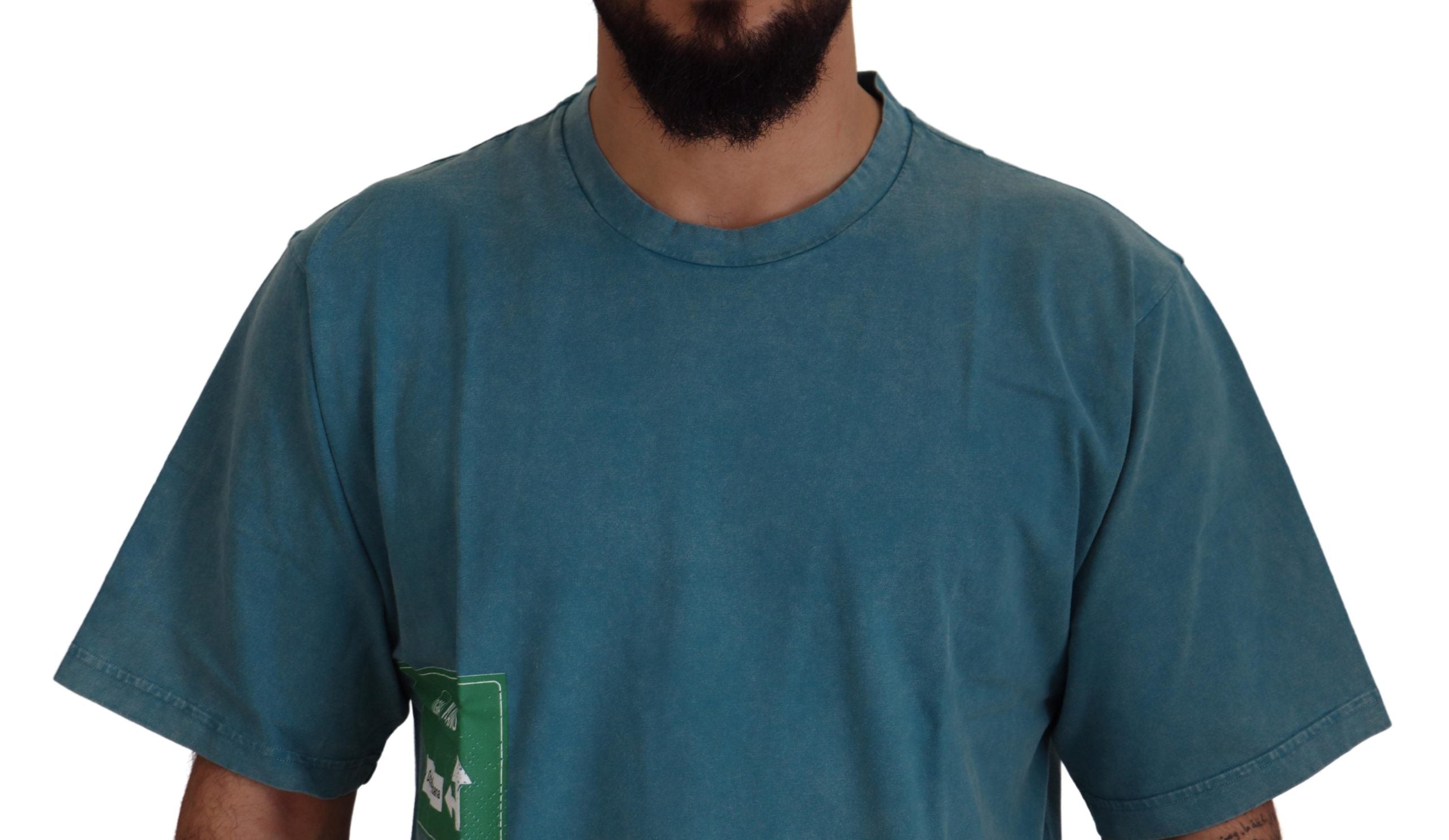 Dolce &amp; Gabbana Blue Logo Print Crewneck Cotton T-shirt