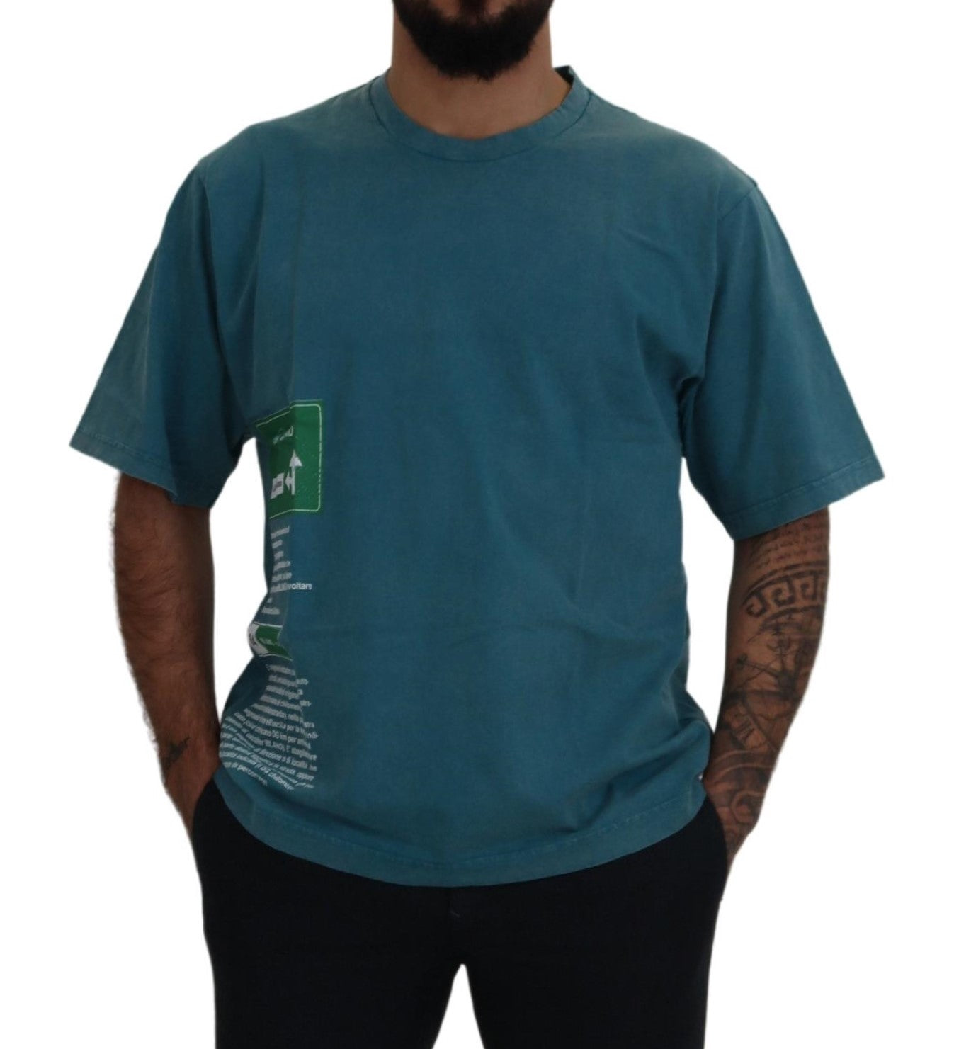 Dolce &amp; Gabbana Blue Logo Print Crewneck Cotton T-shirt