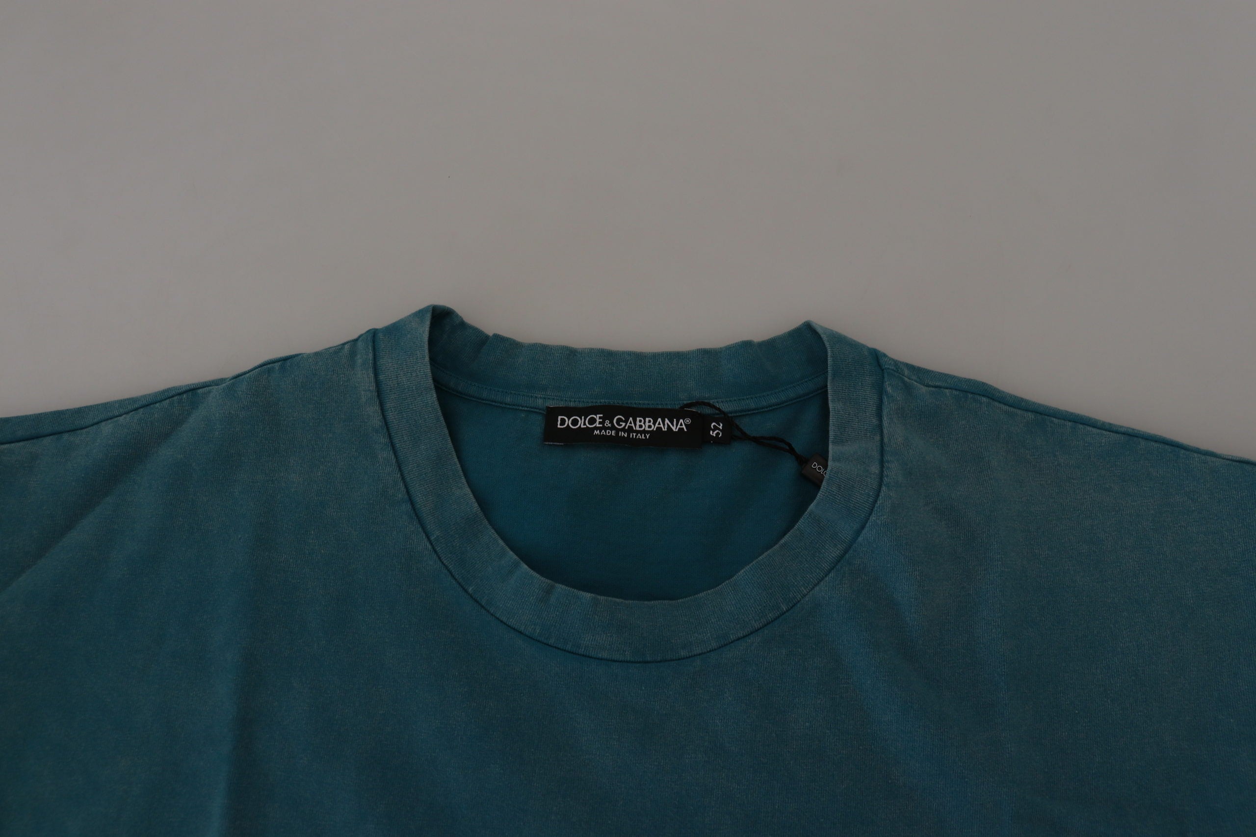 Dolce &amp; Gabbana Blue Logo Print Crewneck Cotton T-shirt