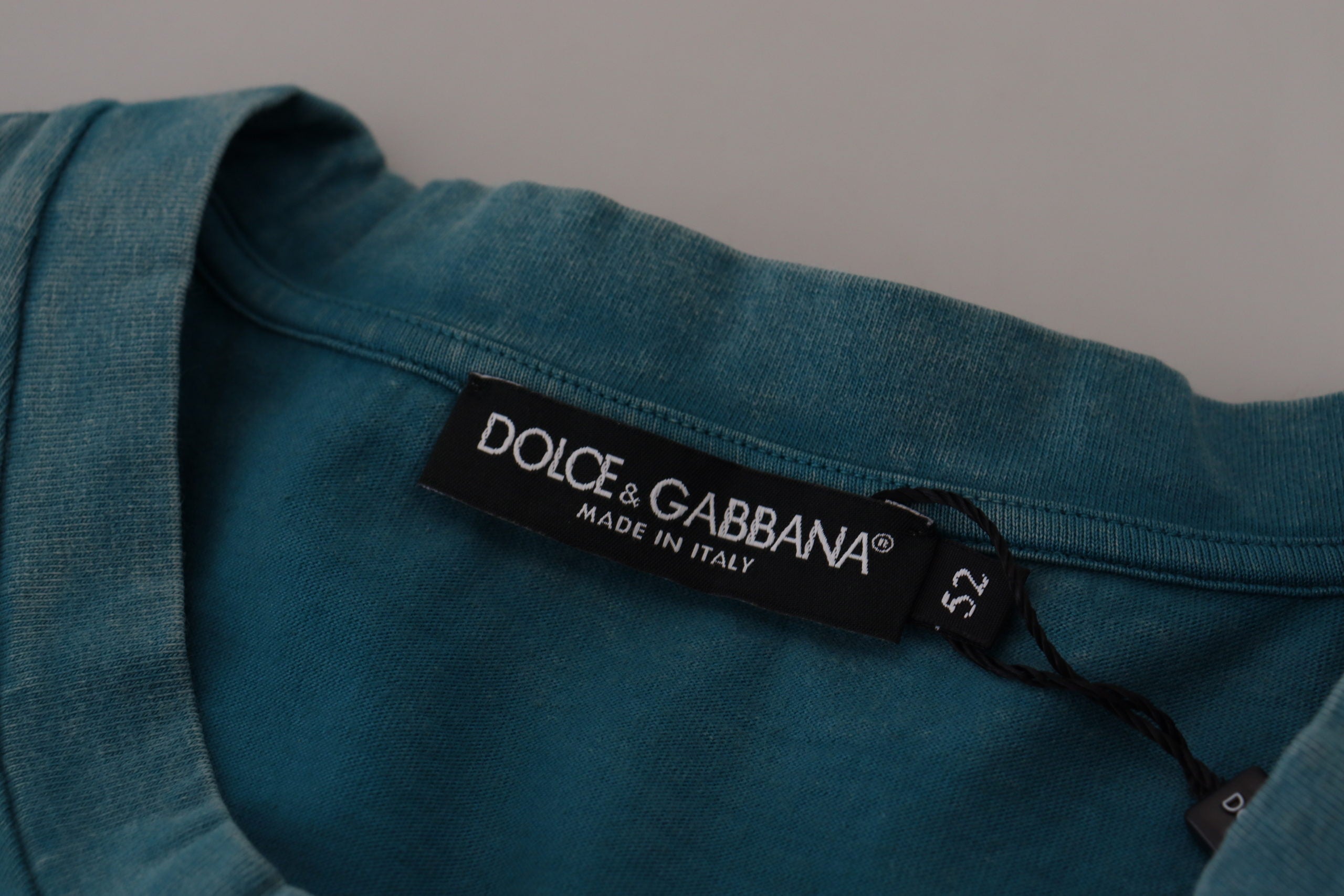 Dolce &amp; Gabbana Blue Logo Print Crewneck Cotton T-shirt