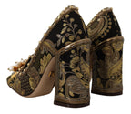 Dolce &amp; Gabbana Gold Crystal Square Toe Brocade Pumps Shoes